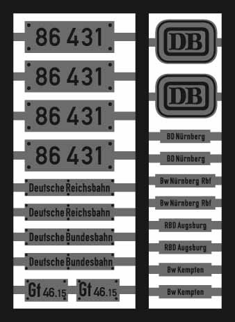 Neusilber-Ätzbeschriftung 86 431 DRG / DB
