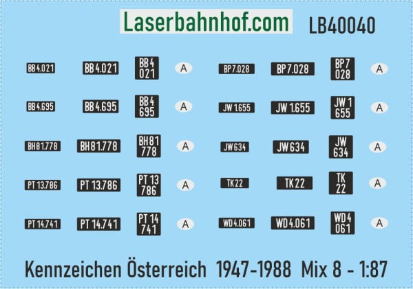 Decals Kfz-Kennzeichen Österreich - Mix 8 - 1:87