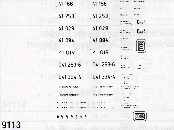Beschriftungssatz für die Baureihe 41, Schiebebilder