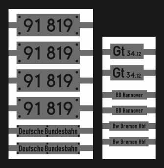 Neusilber-Ätzbeschriftung für Lok 91 819 DB