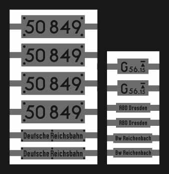 Neusilber-Ätzbeschriftung 50 849 Deutsche Reichsbahn - Epoche III, IV