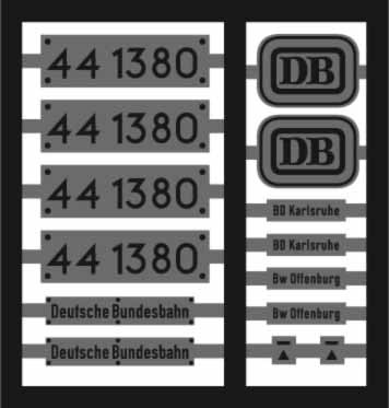 Neusilber-Ätzbeschriftung 44 1380 Deutsche Bundesbahn