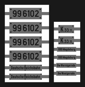 Neusilber-Ätzbeschriftung für Lok 99 6102 Deutsche Reichsbahn