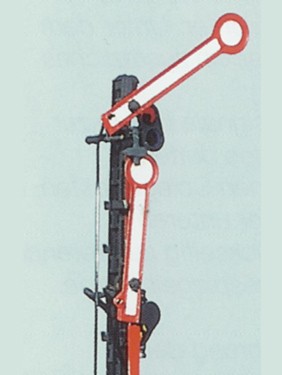 Formhauptsignal Schmalmast 8 m, 1-flügelig, mechanischer Antriebskasten, Bausatz beleuchtet - 1 Serv