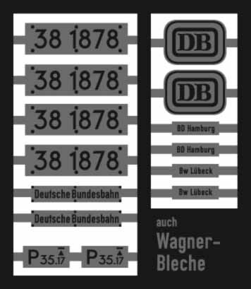 Neusilber-Ätzbeschriftung für Lok 38 1878 DB, Witte Windleitbleche oder Wagner Windleitbleche