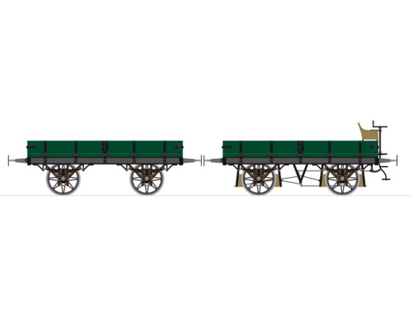 Bay. Materialtransport-Wagen Serie L, Spur H0, 2er-Set (mit und ohne Bremse) Baujahr 1877 - Fertigmo