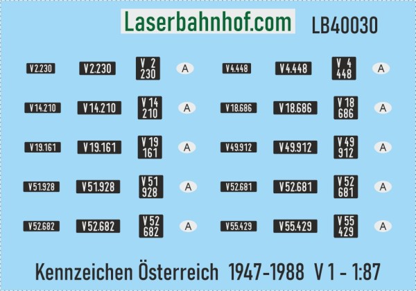 Decals Kfz-Kennzeichen Österreich - V 1 - 1:87