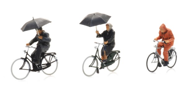 Radfahrer im Regen (3 Figuren)