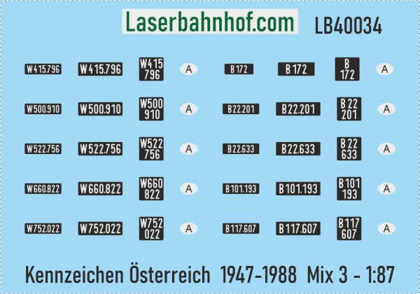 Decals Kfz-Kennzeichen Österreich - Mix 3 - 1:87