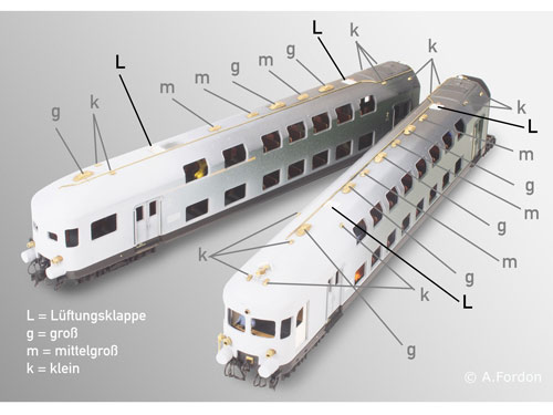 Eisenbahnwagen Risszeichnung N 4.3 BC6S-36 Doppelstockzug LBE DRG 12S
