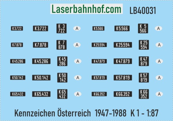Decals Kfz-Kennzeichen Österreich - K 1 - 1:87