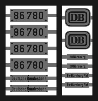 Neusilber-Ätzbeschriftung Lok 86 780 (ÜK) DB
