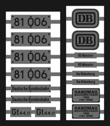 Neusilber-Ätzbeschriftung für Lok 81 006 DB