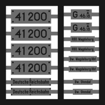 Neusilber-Ätzbeschriftung für Lok 41 200 Altbaukessel