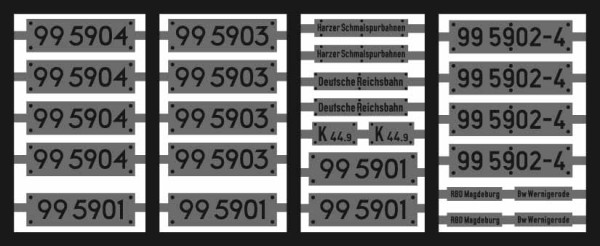 Neusilber-Ätzbeschriftung für Mallet-Lok 99 5901, 99 5902-2, 99 5903, 99 5904 Deutsche Reichsbahn