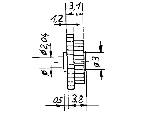 Stufenzahnrad, 25 (Modul 0,4) auf 20 (Modul 0,4) Zähne