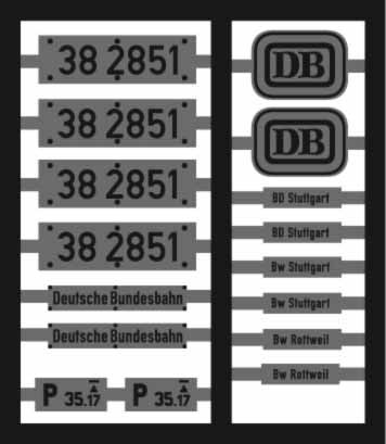 Neusilber-Ätzbeschriftung für Lok 38 2851 DB, Witte Windleitbleche