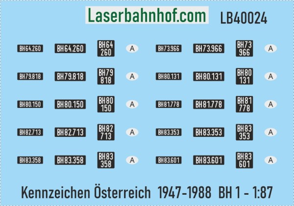Decals Kfz-Kennzeichen Österreich - BH 1 - 1:87