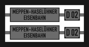 Beschriftungssatz für V65 Nebenbahn-Ausführung, als D2" der Meppen-Haselüner Eisenbahn