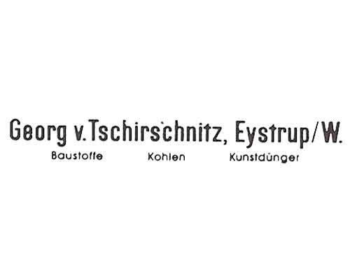 Beschriftungssatz "Georg v. Zschirnitz, Eystrup/W., Baustoffe, Kohlen, Kunstdünger"