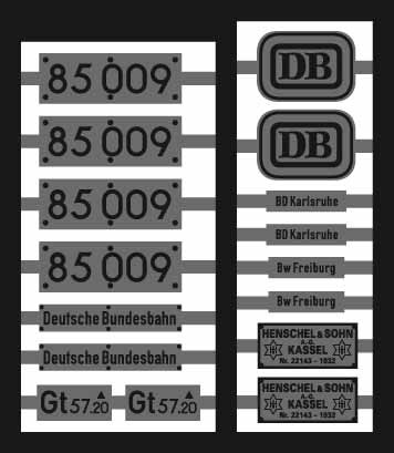 Neusilber-Ätzbeschriftung Lok 85 009 DB