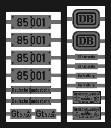 Neusilber-Ätzbeschriftung Lok 85 001 DB