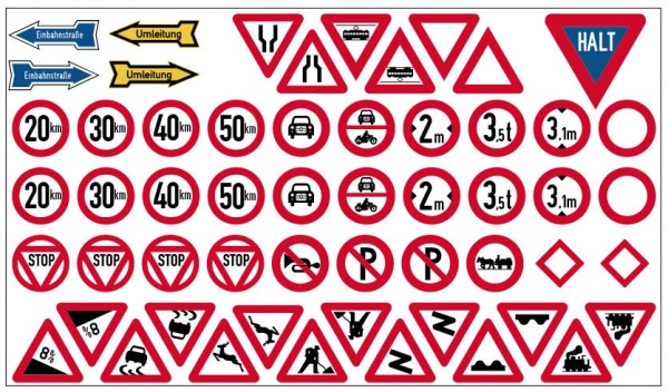 Sortiment aus 19 Verkehrsschildern (Spur H0) DDR, Epoche 3,4