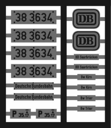 Neusilber-Ätzbeschriftung für Lok 38 3634 DB, Witte Windleitbleche