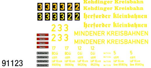 Beschriftungssatz für Kehdinger Kreisbahn, Herforder Kreisbahn, Mindener Kreisbahn