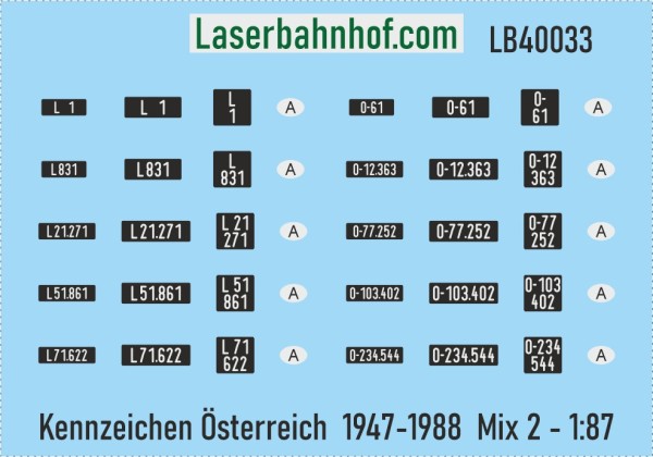 Decals Kfz-Kennzeichen Österreich - Mix 2 - 1:87